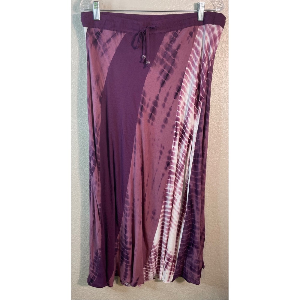 Greater Good L/XL Maxi Skirt Purple Tie Dye Rayon Flowy Boho Hippie Resort Chic